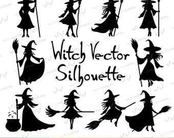 Pacchetto SVG di streghe: clipart di Halloween, sagoma di scopa (file tagliati)