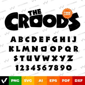 File Svg del font The Croods, lettere dell'alfabeto The Croods, logo The Croods, silhouette, Svg, Ai, Dxf, Eps, Pdf, Png, Clipart