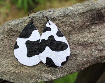 Cow Print Faux Leather Earrings, Animal Print Earrings, Cow Earrings, Holstein Cow Earrings, Faux Leather Earrings, Black & White Earrings
