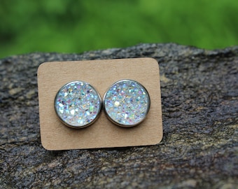 12MM Iridescent Druzy Earrings ,Druzy Studs, Stud Earrings, Cabochon Studs, Cabochons, Druzy Earrings, 12MM Earrings, Earrings