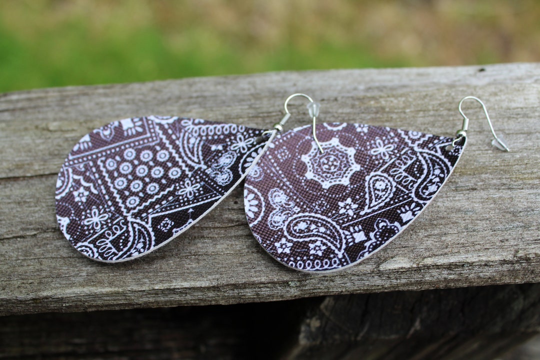 Bandana Print Faux Leather Earrings - Etsy