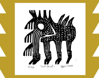 Hand Carved "Best Friend" Woodblock Print (6x6 Unframed)