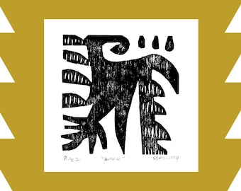 brave - woodblock print on cotton paper