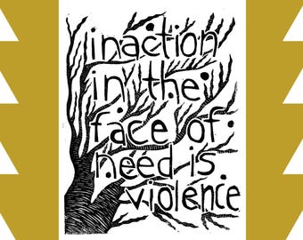 inaction - linoleum block print