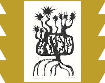 tree home - lino block print