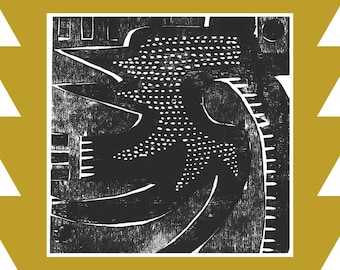 birds of a feather - woodblock print on cotton paper