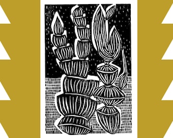 lean on - woodcut collage print