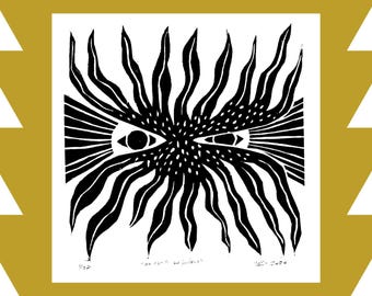 witness - woodcut block print