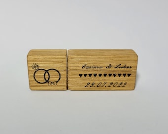 Schmaler USB-Stick aus Holz - Individuell Personalisiert oder Blanco - perfekt als Geschenk zur Hochzeit o.ä. - 16GB