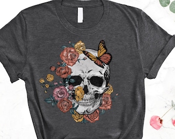 Floral Skull T-Shirt: Halloween Bloom Graphic Tee