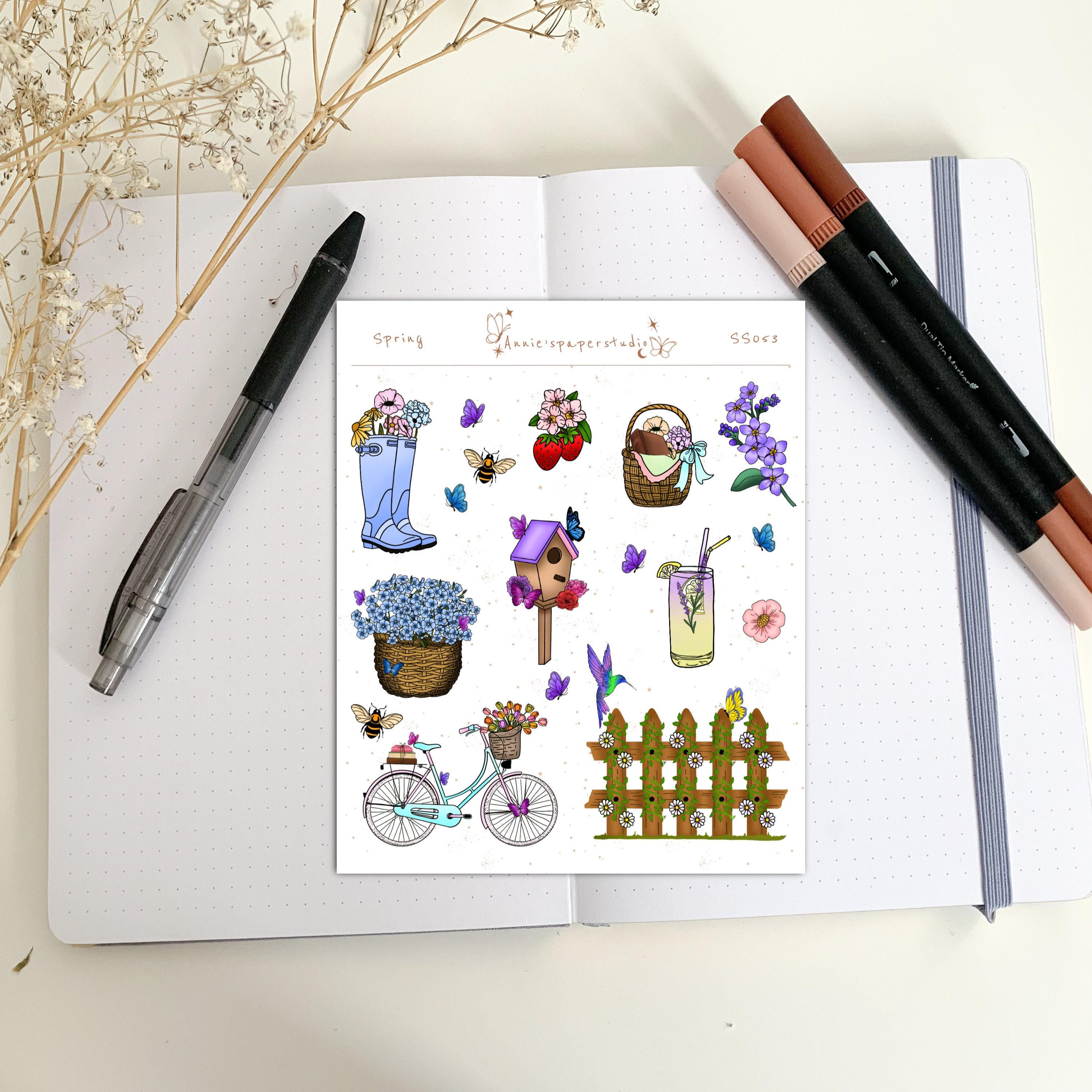 Handmade Spring Sticker Sheet, Bullet Journal Planner Stickers - Etsy