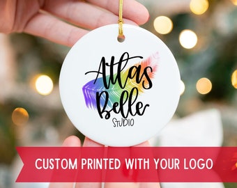 Custom Logo Ornament Featuring Full Color Printing on Flat Ceramic Ornament, Great for Business Gifts, Trade Shows and Business Event Favors