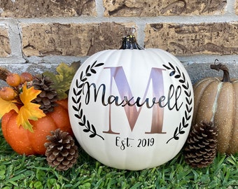 Personalized Custom Pumpkin Monogram with Family Name White, Rose Gold, Fall Decor, Wedding Gift, Engagement Gift, Housewarming Gift