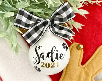 Pet Name Ornament, Christmas Ornament for Pet, Dog Ornament, Cat Ornament, Christmas Gift for Pet, Pet Keepsake Ornament, Paw Prints