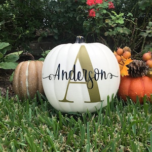 Personalized Pumpkin with Monogram Family Last Name for Fall Decor, Thanksgiving Decor, Wedding Gift, Engagement Gift, Housewarming Gift Gold