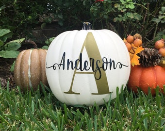 Personalized Pumpkin with Monogram Family Last Name for Fall Decor, Thanksgiving Decor, Wedding Gift, Engagement Gift, Housewarming Gift