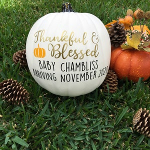 Baby Pregnancy Announcement Pumpkin Fall Thanksgiving Photo Prop image 2