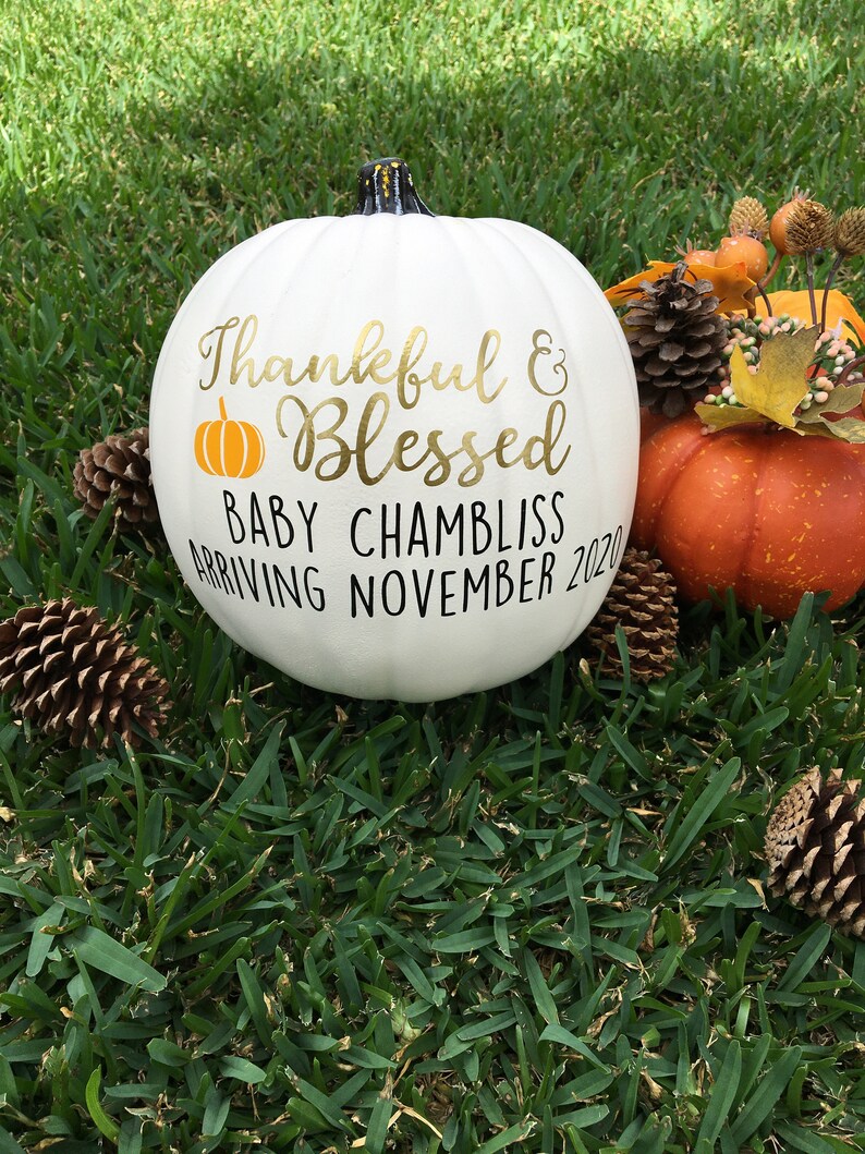 Baby Pregnancy Announcement Pumpkin Fall Thanksgiving Photo Prop image 2