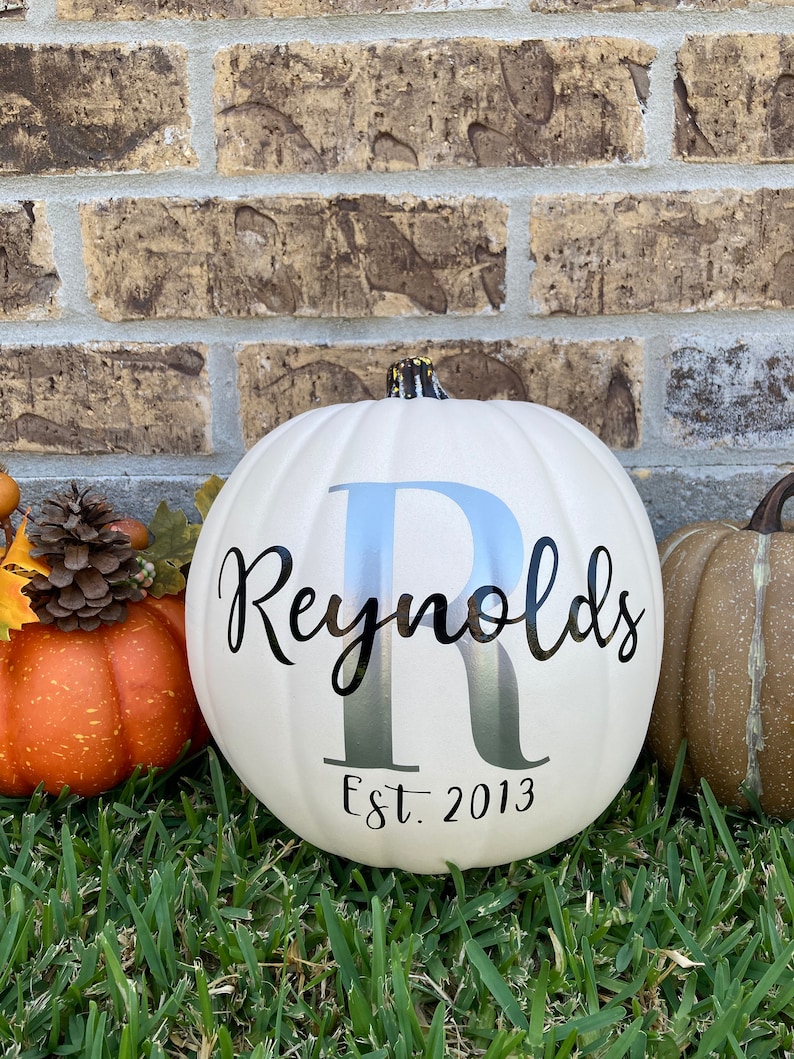 Fall Decor Personalized Monogram Pumpkin White Pumpkin Decor Etsy