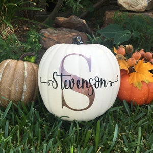 Personalized Pumpkin with Monogram Family Last Name for Fall Decor, Thanksgiving Decor, Wedding Gift, Engagement Gift, Housewarming Gift Rose gold