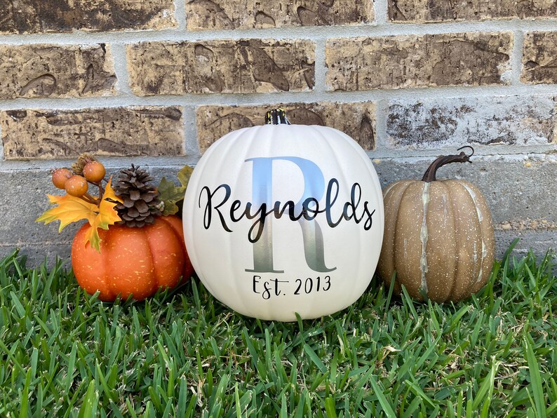 Fall Decor Personalized Monogram Pumpkin White Pumpkin Decor Etsy