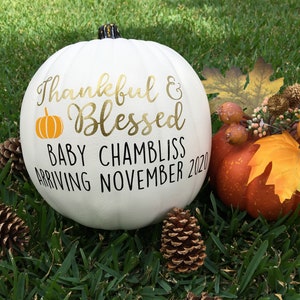 Baby Pregnancy Announcement Pumpkin Fall Thanksgiving Photo Prop image 4
