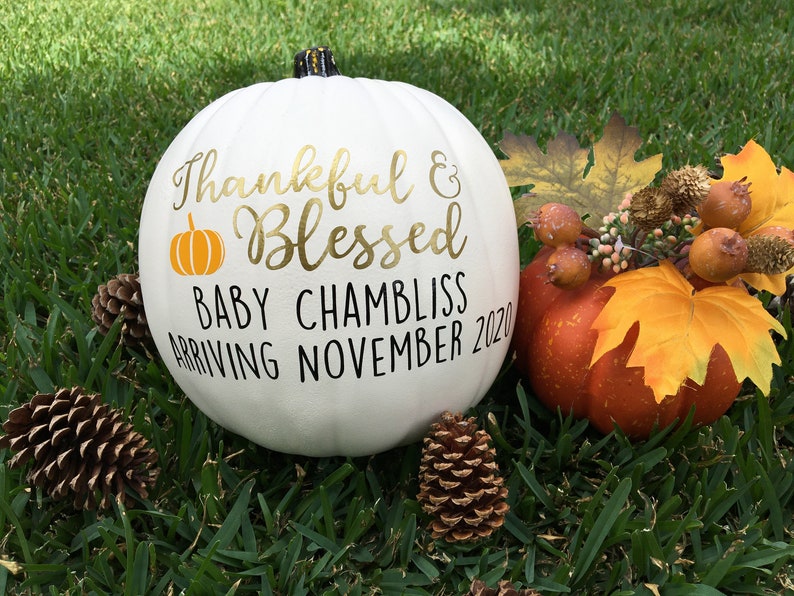 Baby Pregnancy Announcement Pumpkin Fall Thanksgiving Photo Prop image 4