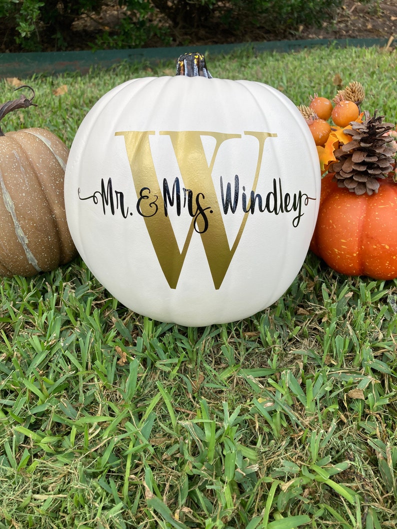 Personalized Pumpkin with Monogram Family Last Name for Fall Decor, Thanksgiving Decor, Wedding Gift, Engagement Gift, Housewarming Gift image 5