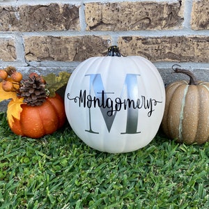 Personalized Pumpkin with Monogram Family Last Name for Fall Decor, Thanksgiving Decor, Wedding Gift, Engagement Gift, Housewarming Gift image 3