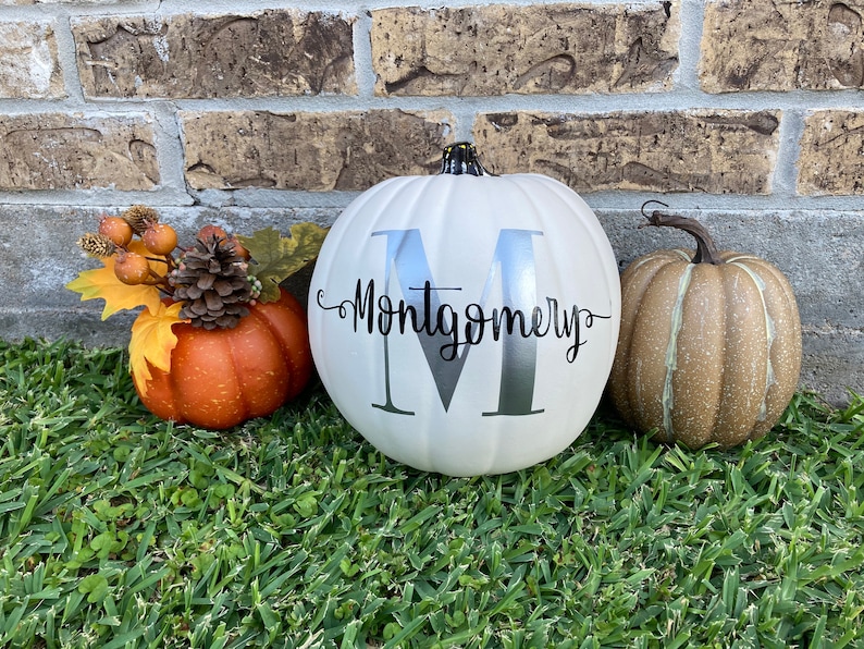 Personalized Pumpkin with Monogram Family Last Name for Fall Decor, Thanksgiving Decor, Wedding Gift, Engagement Gift, Housewarming Gift image 3