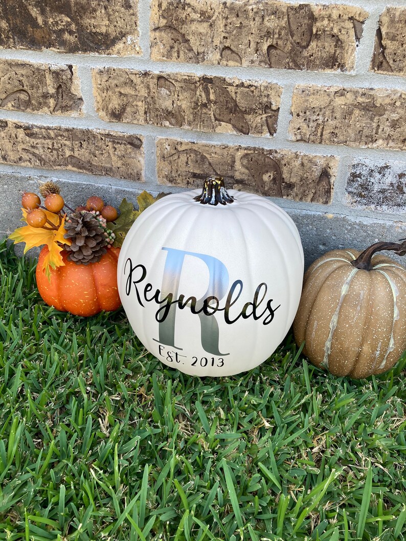 Fall Decor Personalized Monogram Pumpkin White Pumpkin Decor Etsy
