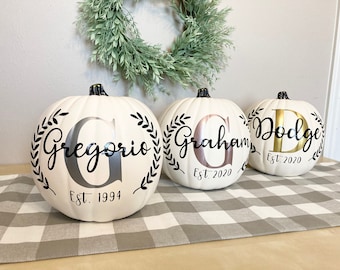 Personalized Fall Pumpkin Decor: Neutral Fall Centerpiece, Newlywed Gift
