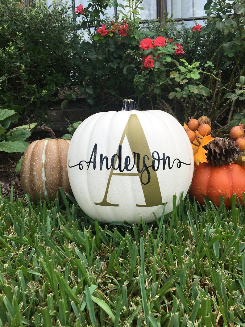 Personalized Pumpkin with Monogram Family Last Name for Fall Decor, Thanksgiving Decor, Wedding Gift, Engagement Gift, Housewarming Gift Gold