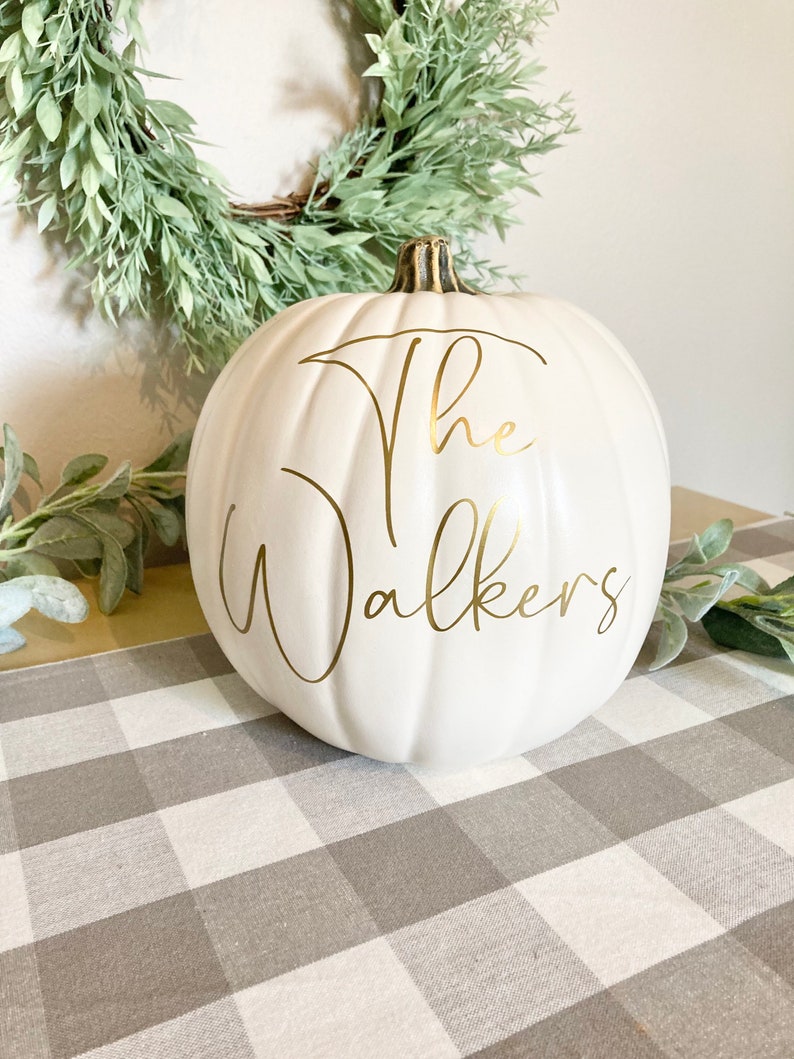 Personalized White Pumpkin: Gold Script Lettering, Fall Decor - Etsy