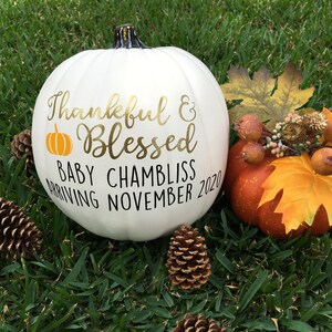 Baby Pregnancy Announcement Pumpkin Fall Thanksgiving Photo Prop image 3