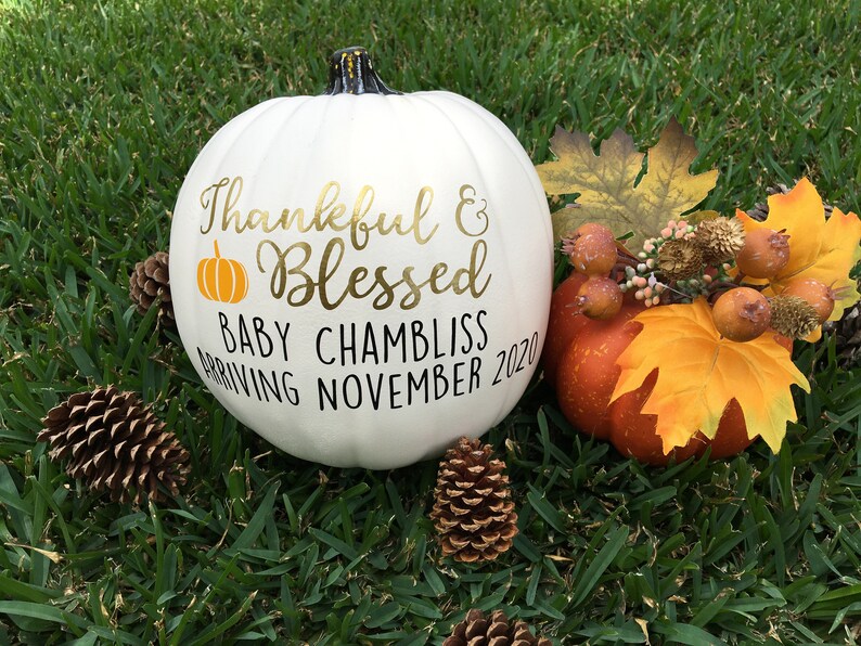 Baby Pregnancy Announcement Pumpkin Fall Thanksgiving Photo Prop image 3