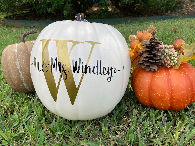 Personalized Pumpkin with Monogram Family Last Name for Fall Decor, Thanksgiving Decor, Wedding Gift, Engagement Gift, Housewarming Gift image 6