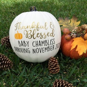 Baby Pregnancy Announcement Pumpkin Fall Thanksgiving Photo Prop image 5