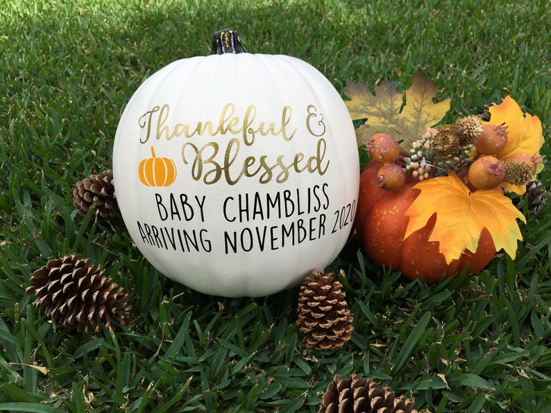 Baby Pregnancy Announcement Pumpkin Fall Thanksgiving Photo Prop image 5