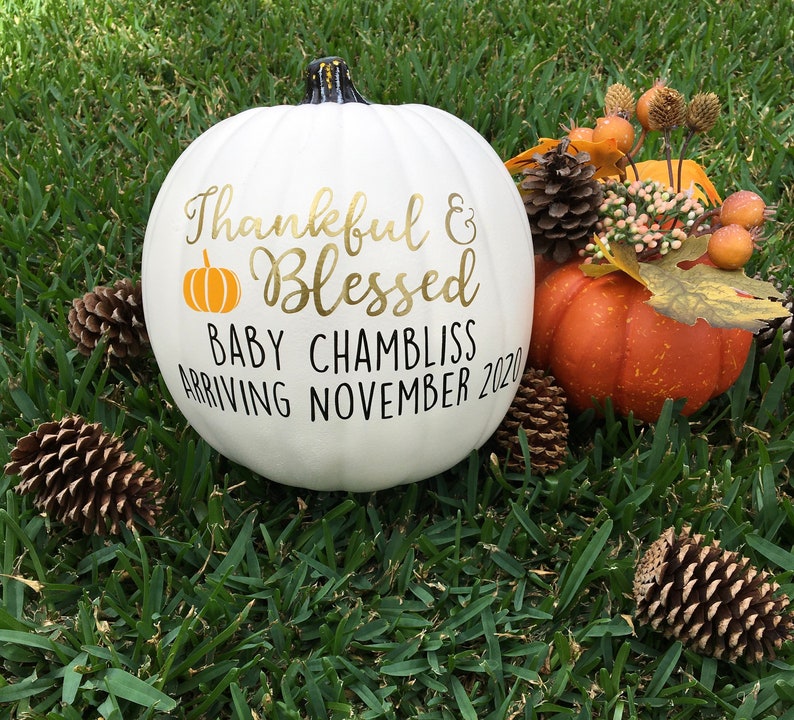 Baby Pregnancy Announcement Pumpkin Fall Thanksgiving Photo Prop image 6