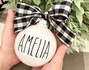 Farmhouse Christmas Ornaments, Rae Dunn Inspired Ornaments, Personalized Ornaments with Name, Stocking Stuffers, Gift Exchange, Client Gifts