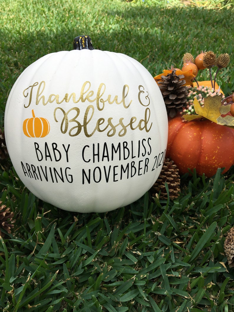 Baby Pregnancy Announcement Pumpkin Fall Thanksgiving Photo Prop image 7