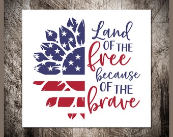 Land of the free because of the brave sunflower American flag decal