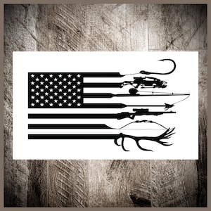 Hunting Fishing Flag Decal - American Flag Decal - Car Decal - Window Decal -