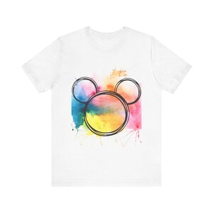 Camiseta de acuarela con el contorno de Mickey Mouse de Disney, linda camiseta de personaje de dibujos animados