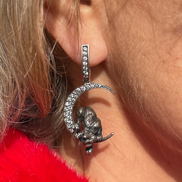 Pendientes colgante de plata lince y ardilla