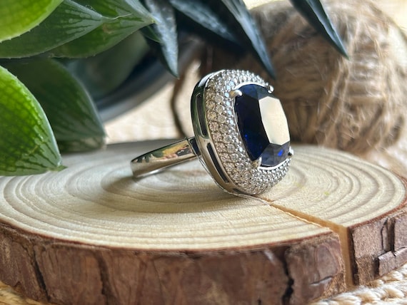 Blue Zircon Ring, Blue Gemstone Ring, 925 Sterling Silver Ring
