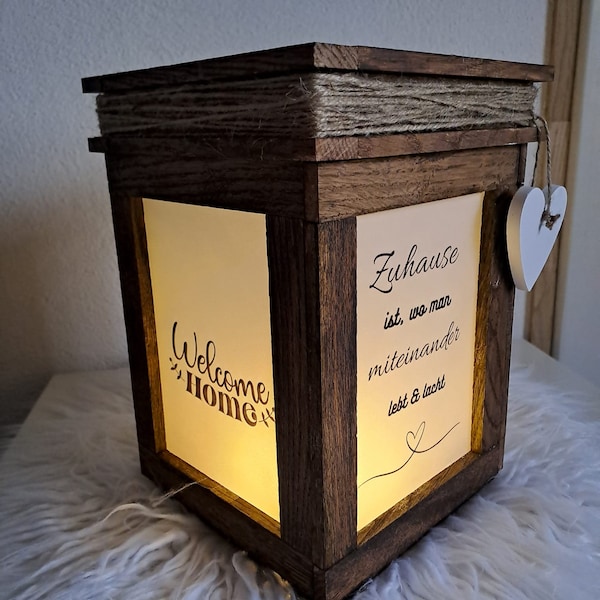 Holzlaterne dunkel rustikal Laterne "Zuhause" Home sweet Handmade Windlicht Kerzenhalter