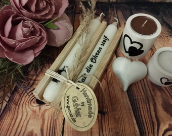 Rod candles with saying Easter with handmade wooden box gift