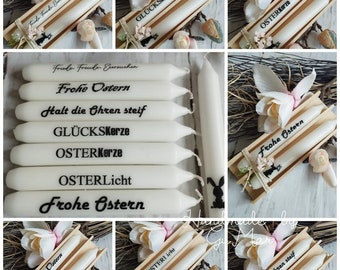 Stabkerzen mit Spruch Ostern mit handgemachter Holzbox Geschenk